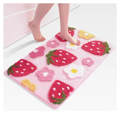Produktbild von Rosa Badezimmerteppich Erdbeer rutschfest Waschbar 50 x 80 cm
