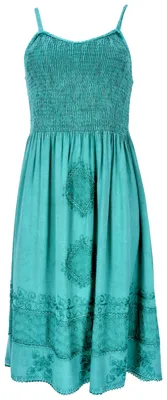 Produktbild von Besticktes Boho Sommerkleid, Indisches Hippie Midikleid - Petrol, Damen, Blau, Viskose, Kleider