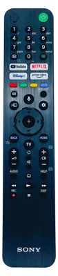 A Sony RMF-TX520E remote control is shown against a dark blue background.