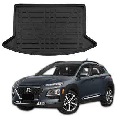 Produktbild von SCOUTT | Kofferraumwanne Laderaumwanne Kompatibel mit Hyundai Kona ab 2018 (ohne Reparatursatz), mit Hoher Rand, Kofferraum-Schutzmatte, Geriffelt, Aufrollbar, Schwarz