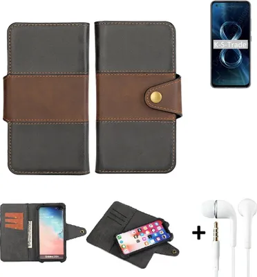 Produktbild von K-S-Trade Handyhülle Schutzhülle Bookstyle Wallet-Case kompatibel mit Asus Zenfone 8 + earphones Bumper rundumschutz schwarz-braun 1x