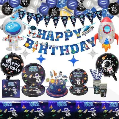 Weltraum-Party-Set, 160-tlg., für 20 Gäste, Ballons, Banner, Teller