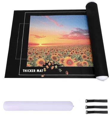 Productafbeelding van Puzzelmat 1500/2000/3000 stukjes - Oprolbaar - Zwart - 80 x 120 cm - Referentielijn - Schuimrubber onderlegger - Puzzelonderlegger