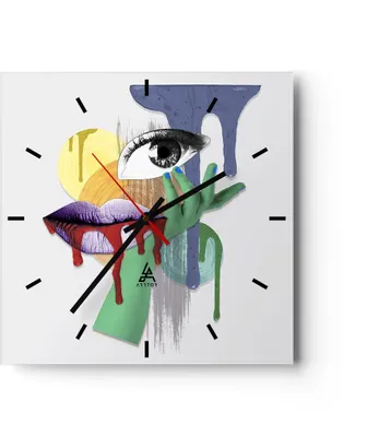 Produktbild von Wanduhr - Quadrat - Glasuhr - Abstraktion modern - 40x40cm - Schleichendes Uhrwerk - Lautlos - zum Aufhängen bereit - Dekoration Modern - Wanddekoration aus Glas - C3AC40x40-4058