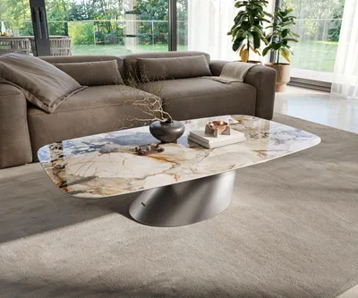 Produktbild von DELIFE Couchtisch Edge Boot 140x80 cm Keramik Patagonia Poliert Conis Edelstahl gebürstet
