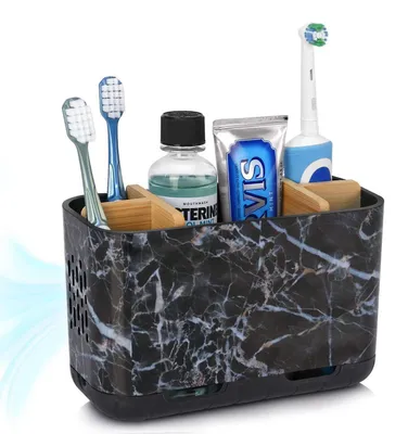 Immagine prodotto di Porta spazzolini elettrico, organizer per bagno, rimovibile, con foro di scarico, marmo nero, grande