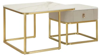 Produktbild von Davarere - Couchtisch, 70x70x48h cm Marmorweiß, eine Schublade