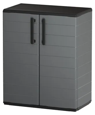 Image de Meuble bas - 2 portes + 1 tablette en polypropylène - 68 x 37 x H 84 cm - Gris