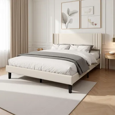 Produktbild von ProximaX Polsterbett Bettrahmen Gepolstertes Bettgestell Stabiles Doppelbett Familienbett für Schlafzimmer Gästezimmer, 140 x 200 cm, Beige