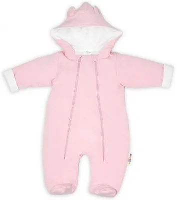 Obrázok produktu pre Zimná dvojvrstvová kombinéza Baby Nellys s kapucňou a ušami, svetloružová,