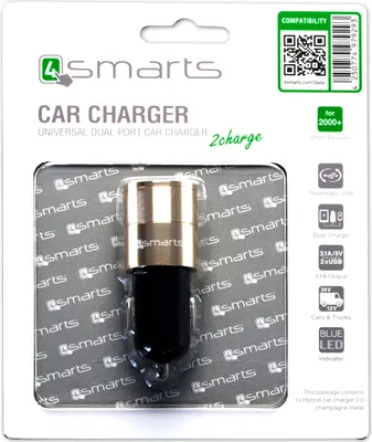 Produktbild von 4smarts Rapid+ - Auto-Netzteil - 27 Watt - 3 A - PD, QC 3.0 - 2 Ausgabeanschlussstellen (USB, 24 pin USB-C) - Grau, Schwarz (464448)