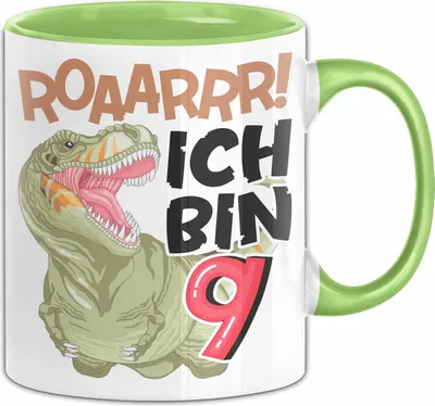 Produktbild von 9. Geburtstag Geschenk Tasse Becher Jungs Dino T-Rex Roaarrr Ich Bin 9 (Grün)