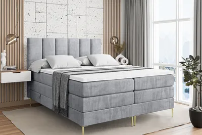 Produktbild von ALTDECOR Boxspringbett mit Gold Füßen, Matratze und Lattenrost, Topper, Polsterbett mit Bettkasten, Bett mit Stauraum H3- und H4- Matratze, Doppelbett -BOXI1-FZ KING-140x200 - Grau Monolith