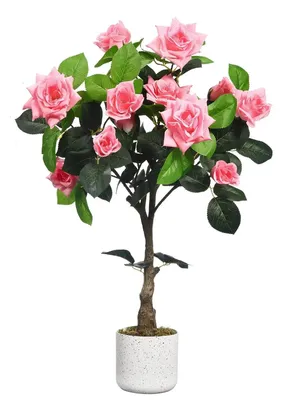 Produktbild von Künstlicher Rosenbaum - Kunstpflanze im Topf - Naturgetreue Blüten - Bodendeko für Innenraum - 75 cm - 1 Stück - Rosa