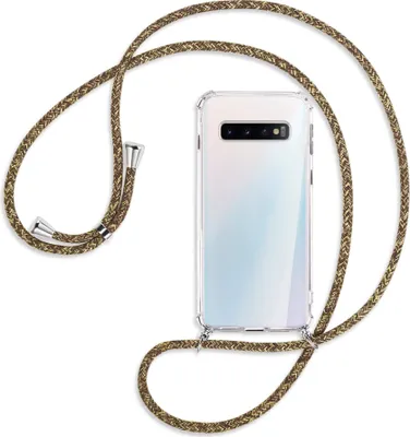 Produktbild von Handykette Backcover-Schutzhülle mit Band (Metall silberfarben) für Samsung Galaxy S10 - braun+beige