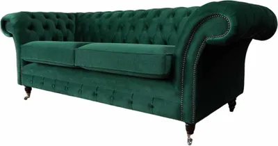 Immagine prodotto di Divano Chesterfield, imbottitura in pelle, 3 posti, divani, colore verde