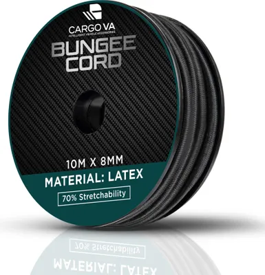 Image de Corde élastique CargoVA 8 mm, 10 m, noire - Corde élastique à 70 % d'étirement - Corde de tension résistante aux intempéries pour remorques, voiles d'ombrage, bâches, etc.