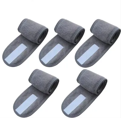 Produktbild von Hautpflege-Stirnband – Gesichtsreinigungsband – Haarband – Make-up-Band – Grau – 5 Stück – Klettverschluss – CHPN
