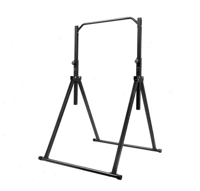 Obrázek produktu pro Stanoviště pro shyby – Nastavitelná gymnastická tyč – Výška 1,75–2,3 m – Nosnost do 200 kg – Ocelová trubka o tloušťce 1,2 mm – Skládací, vhodná pro domácí cvičení – Černá barva