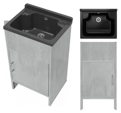 Zdjęcie produktu dla Granitan | Zlewozmywak przemysłowy – LOMA – z szafką podzlewozmywakową – z baterią – z syfonem – czarny – 77 x 41 cm