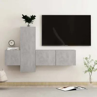 Obrázok produktu pre vidaXL 3 ks TV skrinka set betónová sivá materiál na báze dreva - TV skrinka - TV skrinky - HiFi skrinka - HiFi skrinky