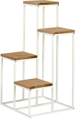 Produktbild von Stufenregal - 34 x 67 cm - Braun - Weiß - Kiefernholz massiv - Metallgestell - mit 4 Stufen