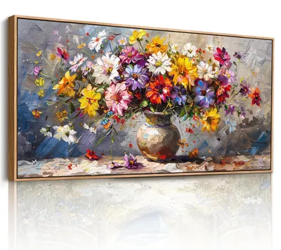 Obrázok produktu pre Obraz na plátne 73x146 cm - Moderný kvetinový obraz v ráme
