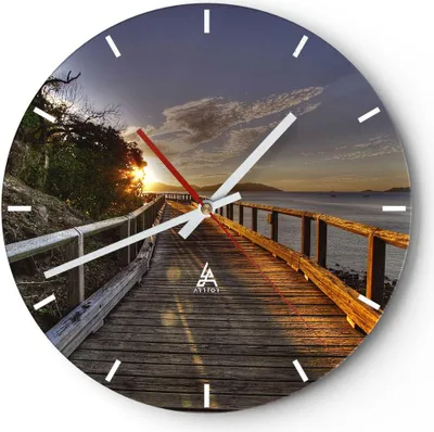 Produktbild von Wanduhr - Rund - Glasuhr - Fußgängerbrücke Himmel Wasser - 30x30cm - Schleichendes Uhrwerk - Lautlos - zum Aufhängen bereit - Dekoration Modern - Wanddekoration aus Glas - C3AR30x30-0125