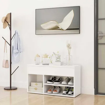 Obrázok produktu pre Botník s úložným priestorom, rozmer 80x30x45 cm, materiál: drevovláknité dosky, farba: biela