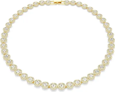 Produktbild von Swarovski Una Angelic Tennis Halskette, Weiße, Vergoldete Damenhalskette mit Rundum Strahlenden Kristallen im Rundschliff, Länge: 38-41 cm