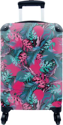 Produktbild von MuchoWow® MuchoWow® Koffer Handgepäck Trolley Rollkoffer Kleine Reisekoffer mit 4 Rollen - Blätter - Hawaii - Design - Rosa - Blau - Cabin Size < 55x40x23 cm & 55x40x20 cm - Fotokoffer - Kabinenkoffer