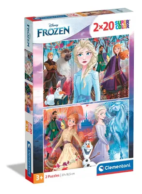 Produktbild von Clementoni 24759 Supercolor Frozen 2 – Puzzle 2 x 20 Teile ab 3 Jahren, buntes Kinderpuzzle mit besonderer Leuchtkraft & Farbintensität, Geschicklichkeitsspiel für Kinder