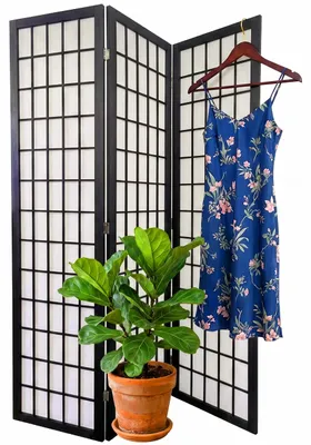 Produktbild von Relaxdays Paravent, 3-teilig, faltbar, H x B: 170 x 120 cm, Holz & Stoff, Wohnzimmer, Trennwand innen, schwarz/weiß