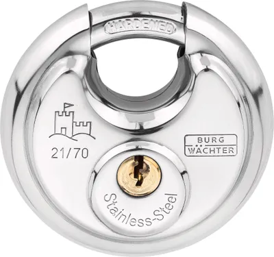 Image de BURG-WÄCHTER Circle 21 70 SB, Serrure à étrier rond, cadenas avec clé, épaisseur d'étrier 10 mm, corps en acier inoxydable, serrure en laiton, protection contre les pincements