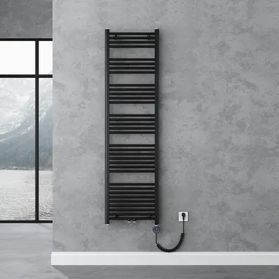 Image de doporro Radiateur de Salle de Bain Sèche-Serviette 180x50cm Radiateur Tubulaire Vertical Chauffage Électrique Gris-Noir avec Résistance pour Radiateur