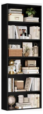 Produktbild von Bücherregal aus Holz mit 6 Fächern, Aufbewahrungsregal für Wohnzimmer und Arbeitszimmer, 180 x 60 x 23,5 cm, Schwarz