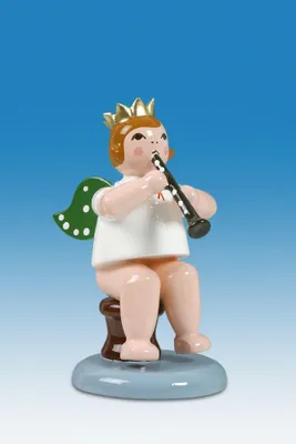 Produktbild von Holzfigur Engel sitzend mit Klarinette ohne Krone Höhe 6cm NEU