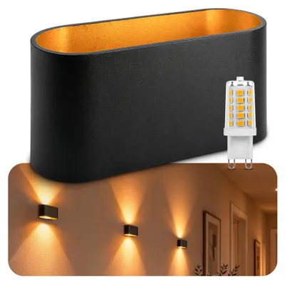 Produktbild von SSC-LUXon JOBERO Wandlampe schwarz gold Wandlicht – Flurlampe inkl.LED G9 3W mit dimmbarem warmweißem Licht – Up & Down Strahler für Innen