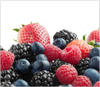 Produktbild von Spritzschutz Herdabdeckplatte Schneidebrett aus Glas Frische Beeren 1-Teilig (60x52cm)
