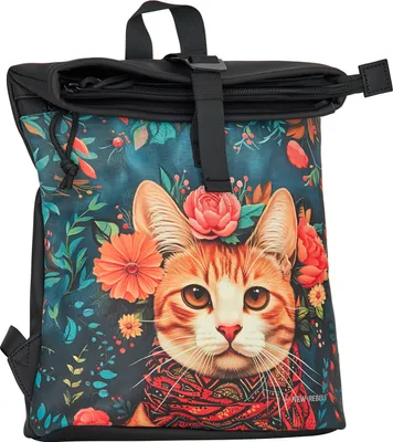 Produktbild von New Rebels Rolltop Cityrucksack Los Angeles – Stylischer Rolltop Rucksack mit Katzen-Design, Wasserabweisend & Praktisch