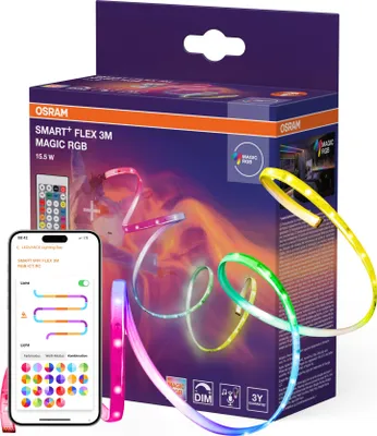 Produktbild von Osram Smart+ WiFi Flex RGBIC LED Strip 15,5W 3 m mit Fernbedienung