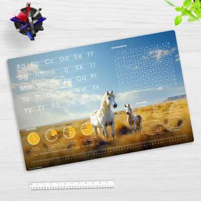 Produktbild von Schreibtischunterlage für Kinder und Erwachsene - Pferde ABC 1x1 - 60 x 40 cm - aus Premium Vinyl -  Germany