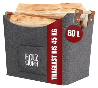 Produktbild von 60L Filzkorb & Holzkorb für Kaminholz - Filz Tasche Korb für Holz