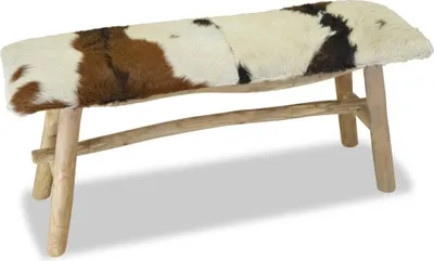 Produktbild von Sitzbank rustikal aus Teak und Ziegenleder 100 x 30 x 45 cm