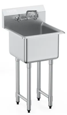 Produktbild von Spüle für die Küche, freistehend - Edelstahl mit Armatur - 457 x 381 x 1041 mm - Edelstahl - mit Ablauf und Sieb