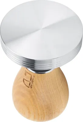 Image de Tasse à café en acier inoxydable de 58 mm avec base plate et manche en bois réglable en hauteur (couleur bois clair)