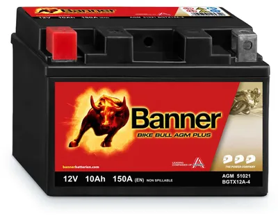 Produktbild von Banner Bike Bull AGM Plus Motorradbatterie YT12A-BS BGTX12A-4 12V 10Ah 51021