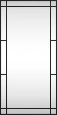 A mirror with a black frame and a grid pattern.