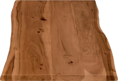 Produktbild von Holzplatte 80x40 cm Curtis, Tischplatte aus Akazienholz massiv + nussbaumfarben, Baumkanten-Platte für Heimwerker, geeignet für Arbeitsplatten, Tische & Fensterbretter