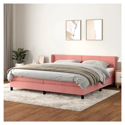 Produktbild von Lattenrost mit Matratze, Rosa, 200 x 200 cm, Samt, Plattform, mit Lattenhalter, einfache Montage, für Schlafzimmer, Erwachsene